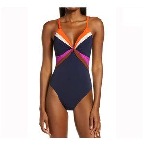 Robin Piccone Billie Twist Front One-Piece Swimsuit Navy 6